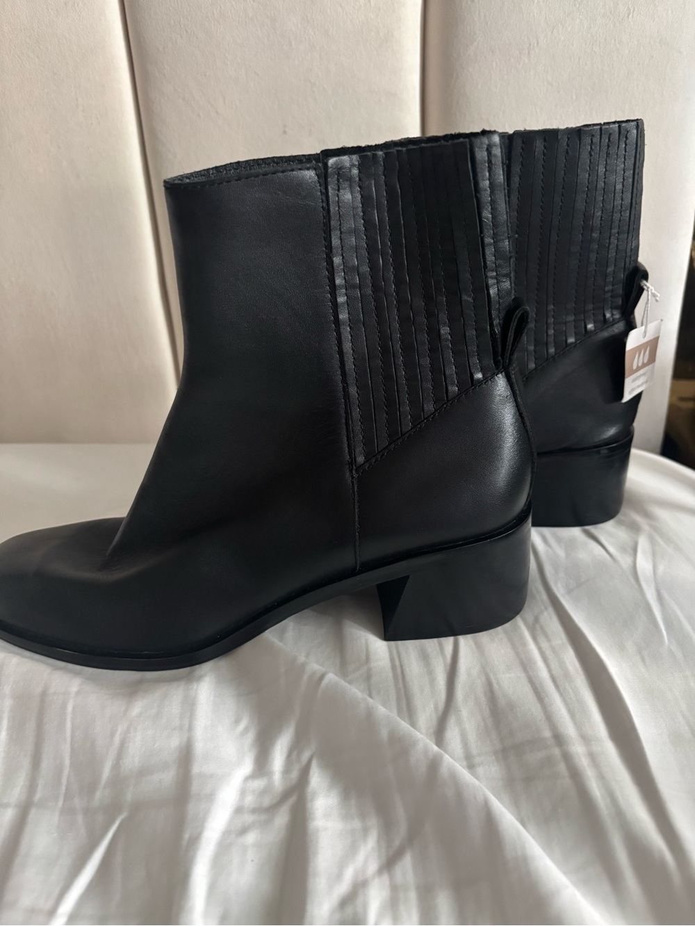 Dolce Vita Black Leather Ankle Boots with Ribbed Elastic Panels